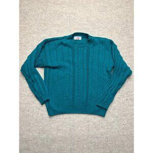 Vintage 90's American Weekend Green Cable Knit Crewneck Sweater Small